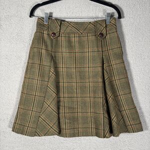Context Petite Skirt Women’s Size 4P Pleated Tweed Plaid Wool Academia Preppy